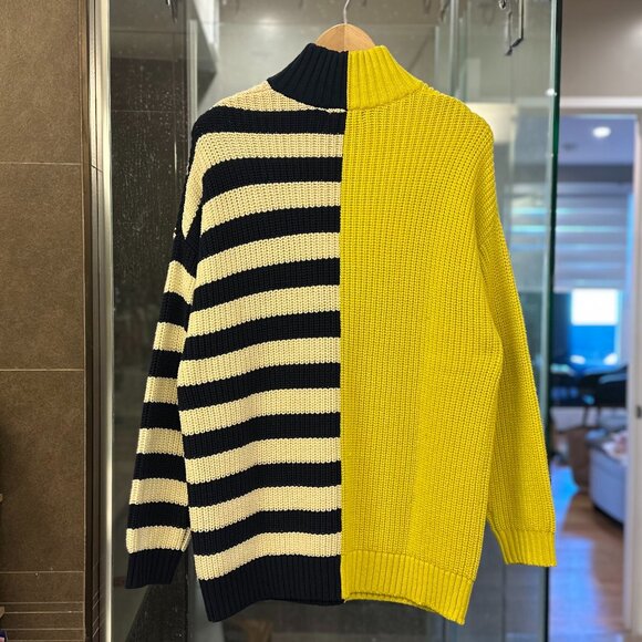 STAUD Hampton Oversized Chunky-Knit Striped Color-Block Sweater (Chartreuse) - Picture 10 of 16